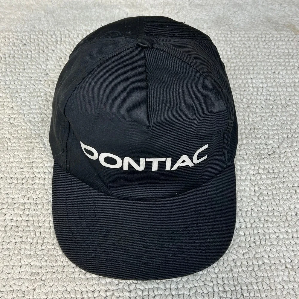90s Vintage Pontiac Snapback Trucker Hat OSFA Dad Cap Black Car Guy Spellout